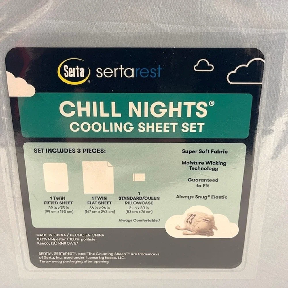 Serta Chill Nights Twin Cooling Sheet Set LIGHT BLUE New in Package